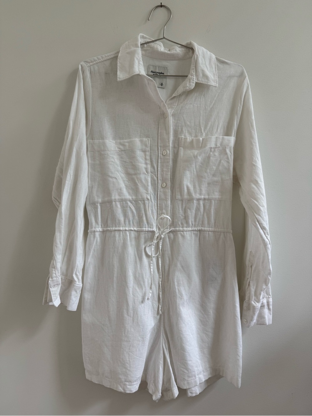 Abercrombie & Fitch White Long-Sleeve Romper